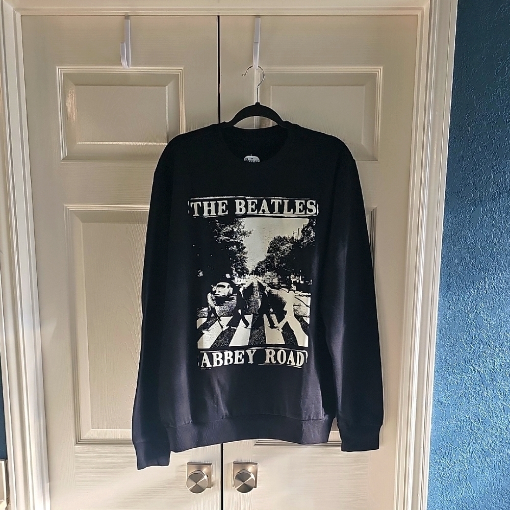 New Hybrid The Beatles Abbey Road Songs Album Retro Black Crewneck Sweater L